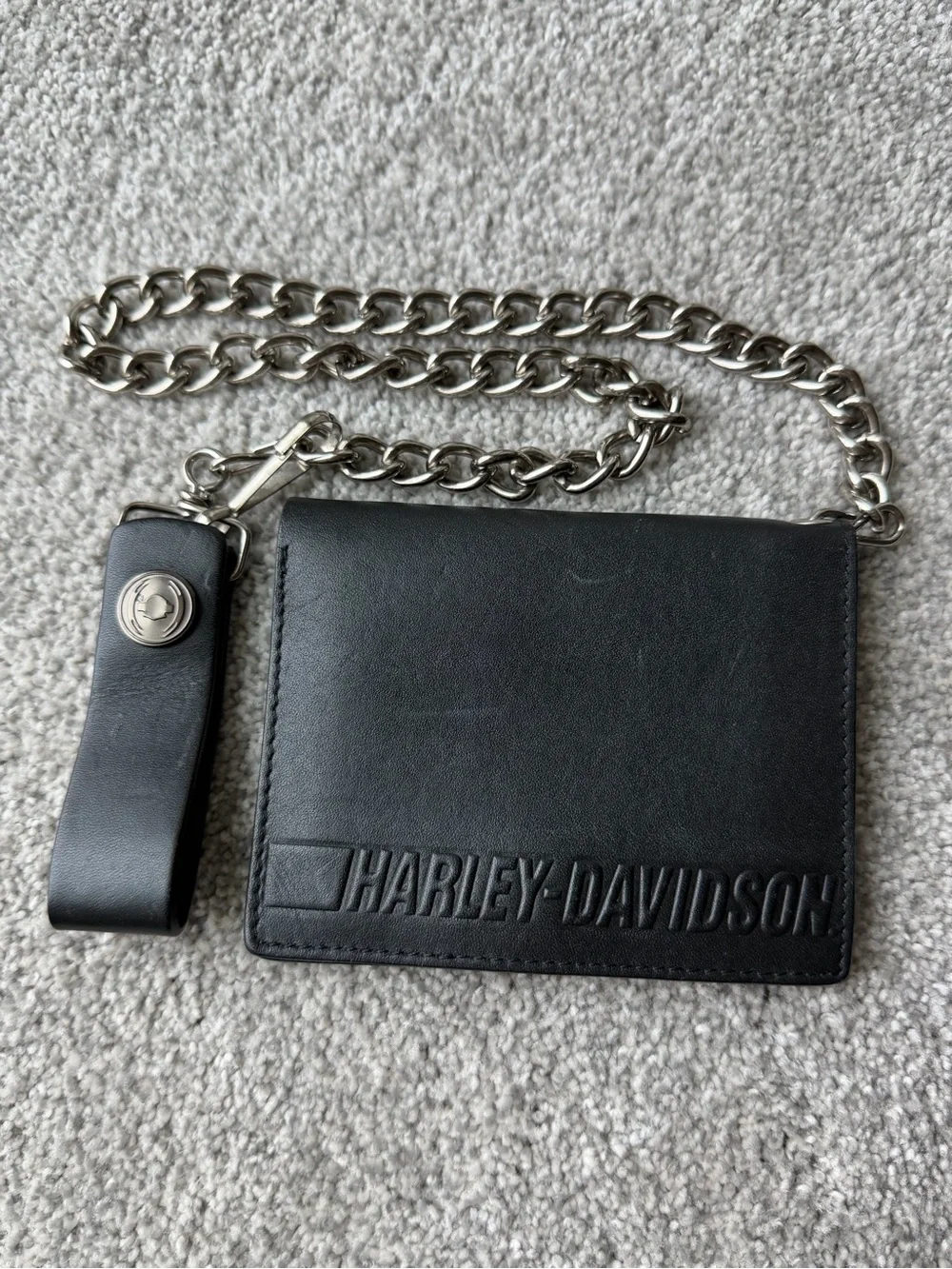 Harley-Davidson Genuine Leather Chain Biker Wallet Black Trifold 97766-07V